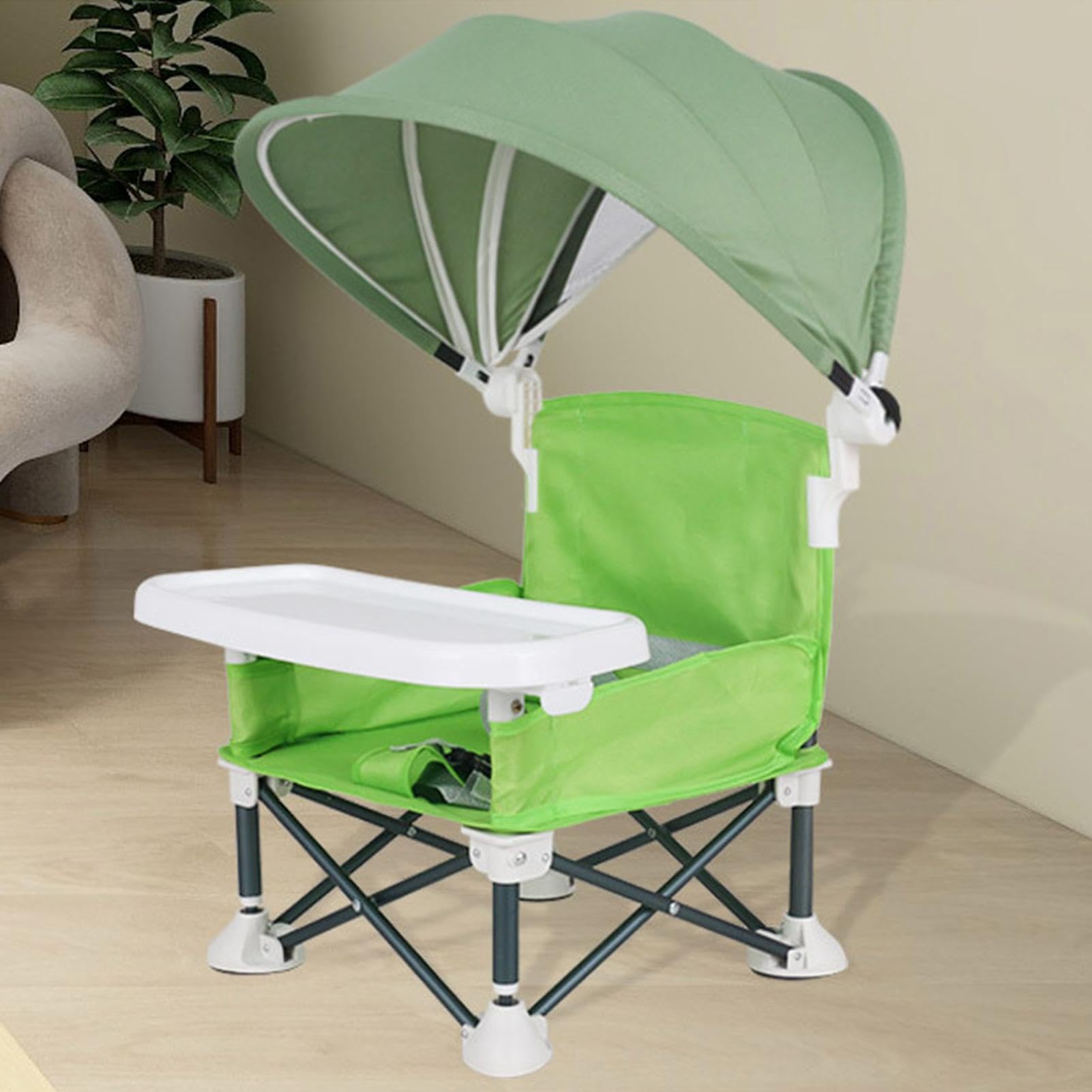 Silla De Comedor Plegable Para Bebe - 38x31x37 Cm Asiento De Viaje Para Niños Pequeños Con Bandeja Extraíble Y Sombrilla - Para Niños, Camping, Playa, Uso En Cés