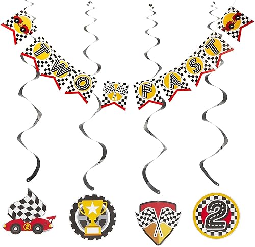 Miniatura 5 de BLUE PANDA - 51 piezas de decoración de cumpleaños con temática de auto rápido, suministros de fiesta, incluyendo pancarta, decoración de pasteles,
