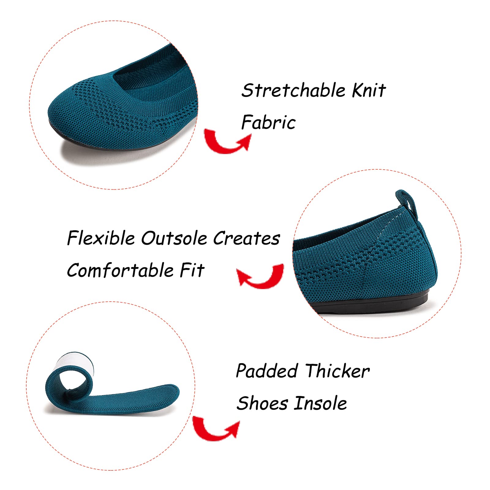 Frank Mully Ballerine Piatte Slip-on in Maglia da Donna - Décolleté con Punta Rotonda