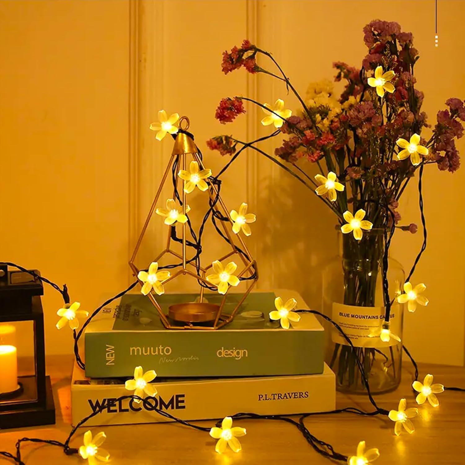 FULLBELL 33FT 100LEDs Cherry Blossom Flower String Lights 8 Modes USB Powered Indoor/Outdoor Christmas Decorations (USB-Warm White)