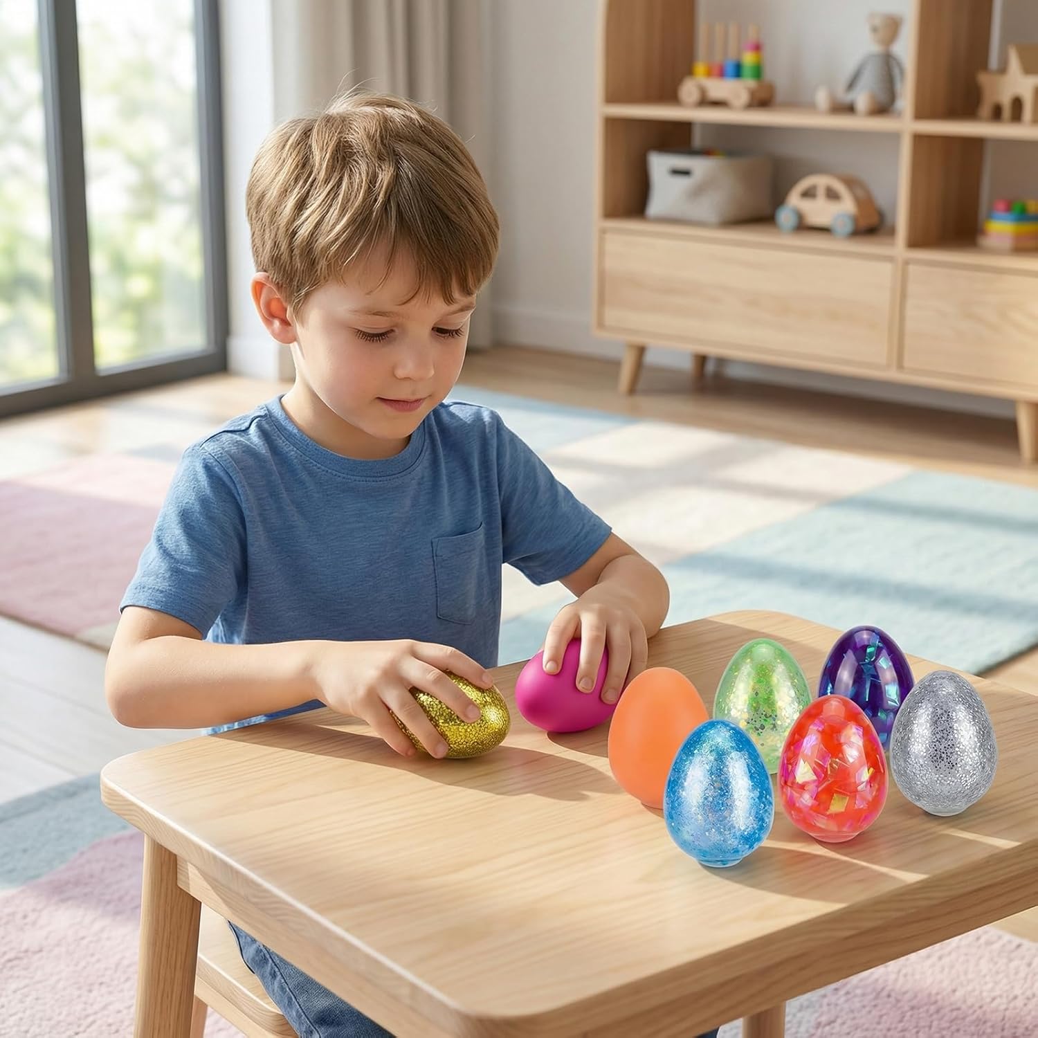 8 Pack Easter Eggs Squeeze Toys Stress Balls Squishy Toys for Kids Boys Girls Easter Basket Stuffers Easter Egg Hunt Fillers Party Favors