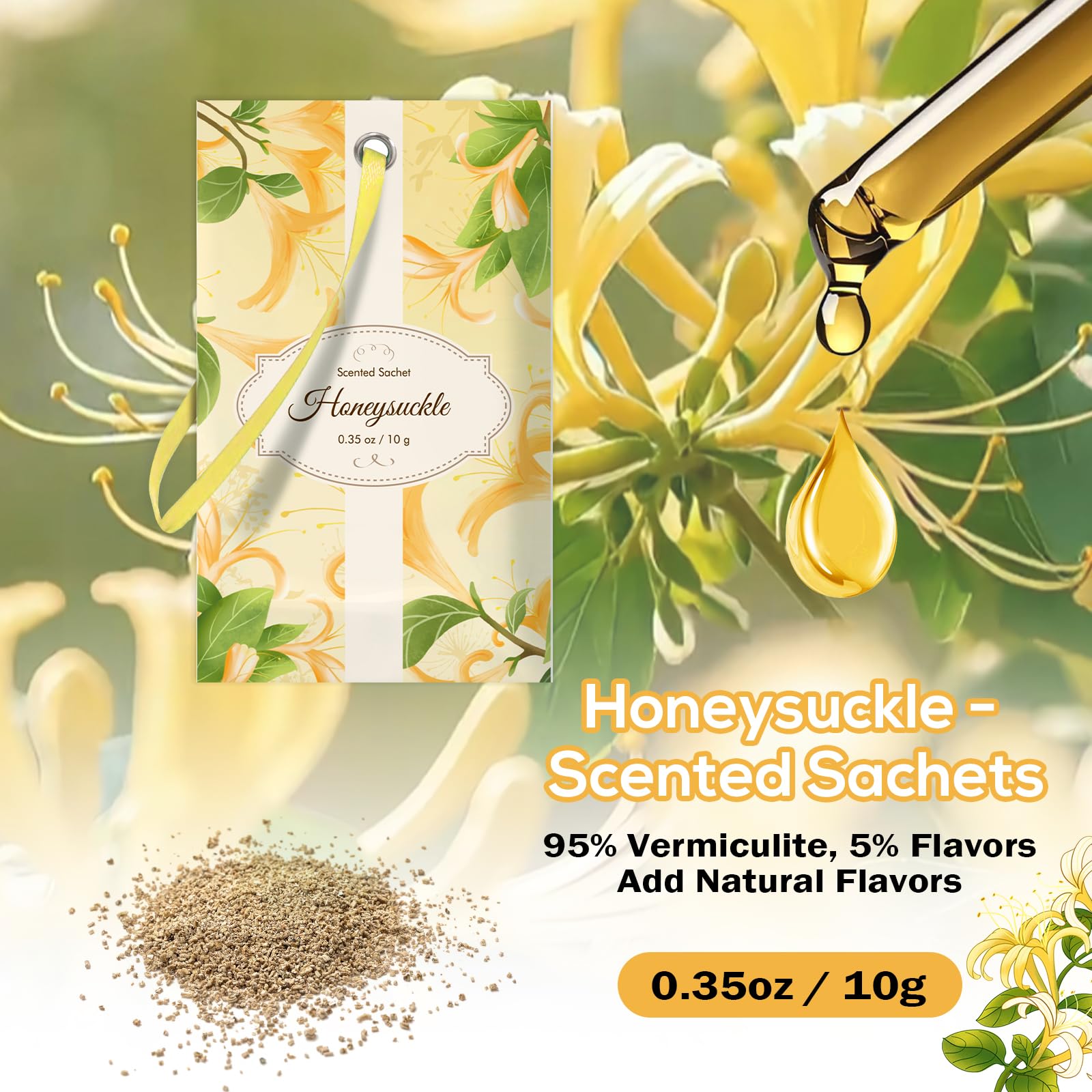 SCENTORINI Sachets Parfumés, Parfumés de Chèvrefeuille, Frais pour Tiroirs, Armoires, Voitures, et Garde-Robes, 14 sachets, Parfum Longue Durée