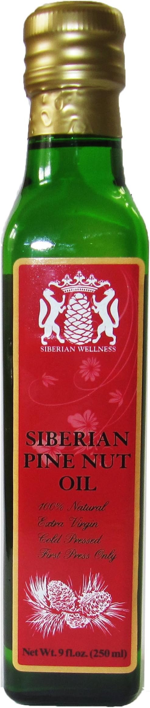 Pine Nut Oil. 8.75 Fl. Oz. (250 Ml Equals to 450 Sgels by 500 mg). First Grade, Extra Virgin, Cold-pressed, First Press Only. 100% Natural. Pressed from Wild Harvested