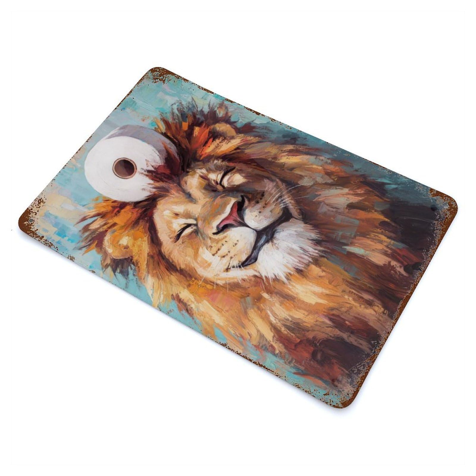 Garage Style Lion with Toilet Paper Rusty Metal Tin Sign 11.8"x7.9", Novelty Wall Decor for Bar And Workshop