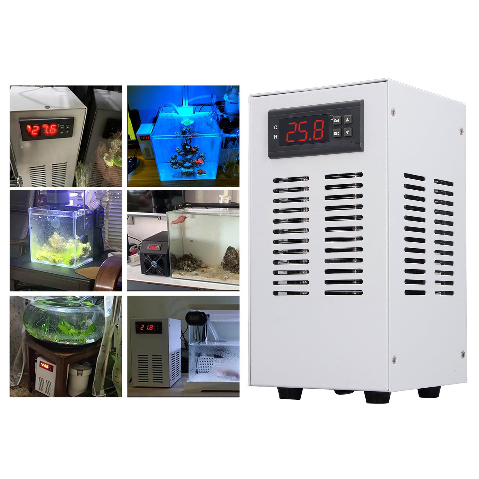 Aquarium-Kühler, 120 W, Wassertank-Heiz- und Kühlsystem für 35 l-Aquarien, elektronischer Temperaturregler mit 10 bis 40 Grad Celsius Bereich und geräuscharmem Betrieb 30 bis 35