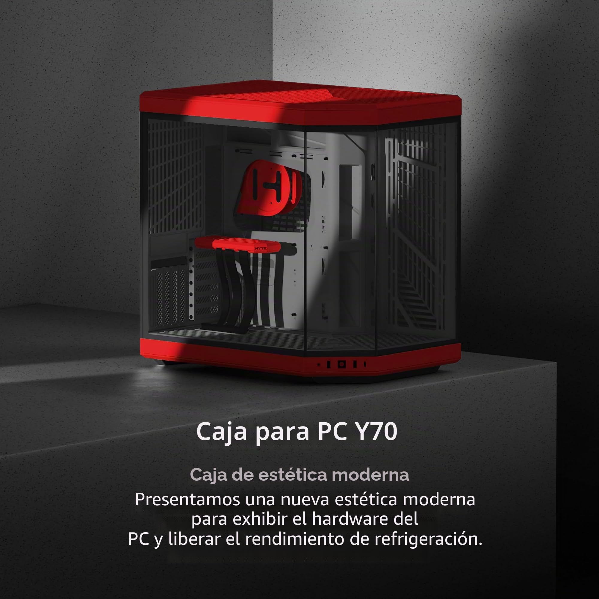 HYTE Y70 - Carcasa de Doble cámara panorámica de Vidrio Templado ATX de Torre Media con Cable Elevador PCIE 4.0 Incluido, Color Rojo (CS-HYTE-Y70-BR)