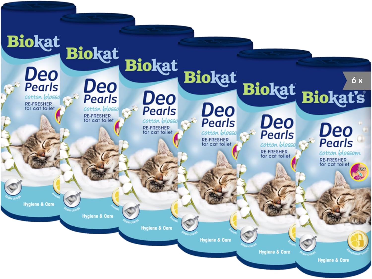 Biokatʼs Deo Pearls Cotton Blossom - Scented cat Litter additive for Freshness and Solid Clumps in The Litter Tray - 6 Tubes (6 x 700 g)