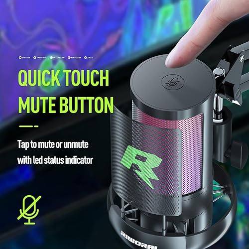 Miniatura 5 de Kit de micrófono para juegos USB para grabación, transmisión, podcast, micrófono de condensador con soporte de brazo de micrófono, filtro pop,