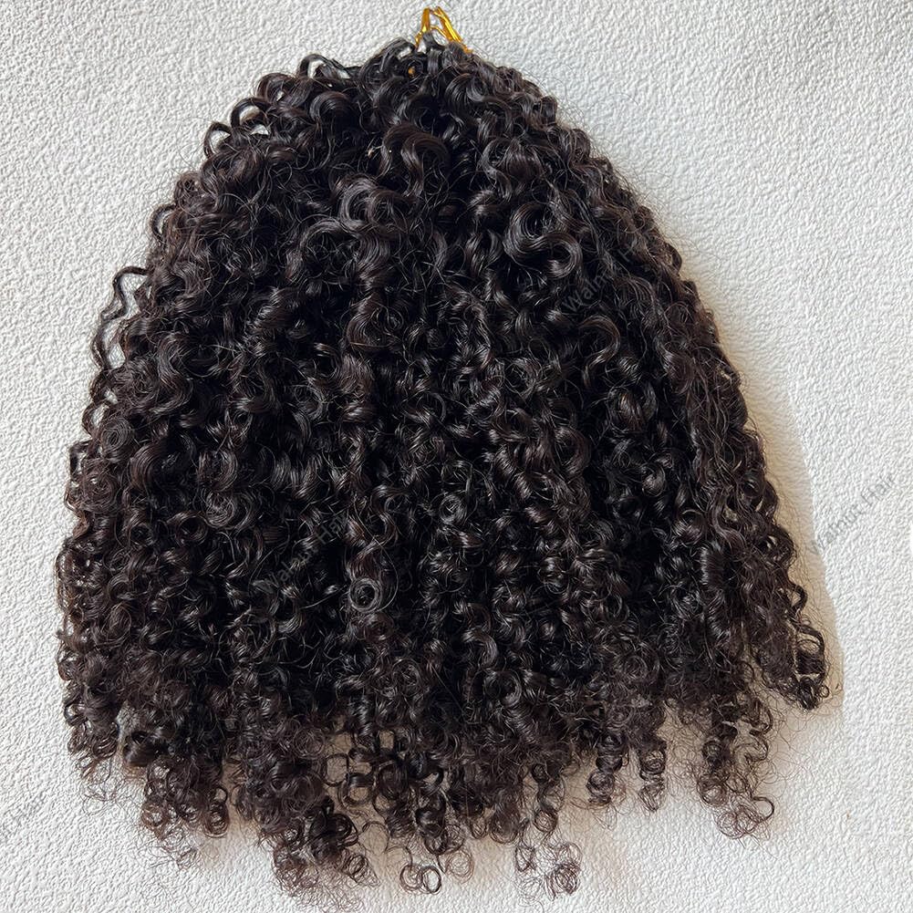 Knotless Pre Separated Crochet Human Hair Extensions Afro Kinky Curly Mongolian Virgin Braiding Hair Invisible Pre Looped Feather Braids Bundles For Black Women Walnut Hair 16inch 240g