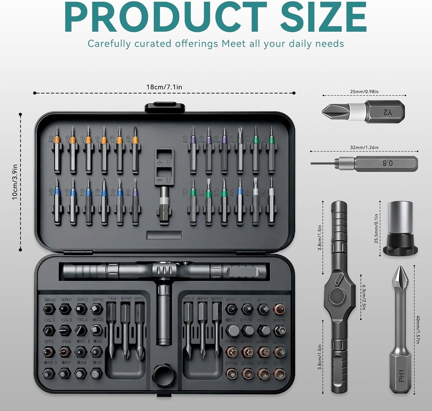 66 in 1 Magnetic Ratchet Screwdriver Set with S2 Steel Bits and Storage Case, Detachable Ratchet Handle for Furniture Assembly Electronics Bicycle Computer PC Repair and DIY Projects