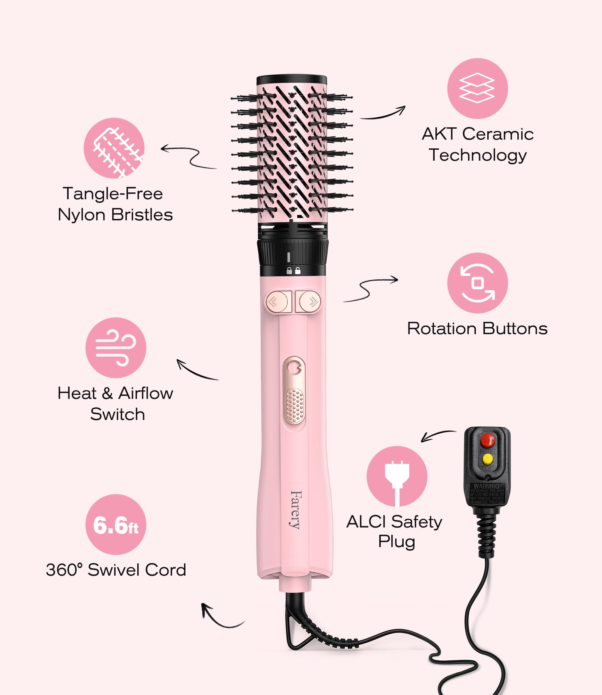 FARERY 1000W 4-in-1 Hot Air Brush Volumizer & Styler