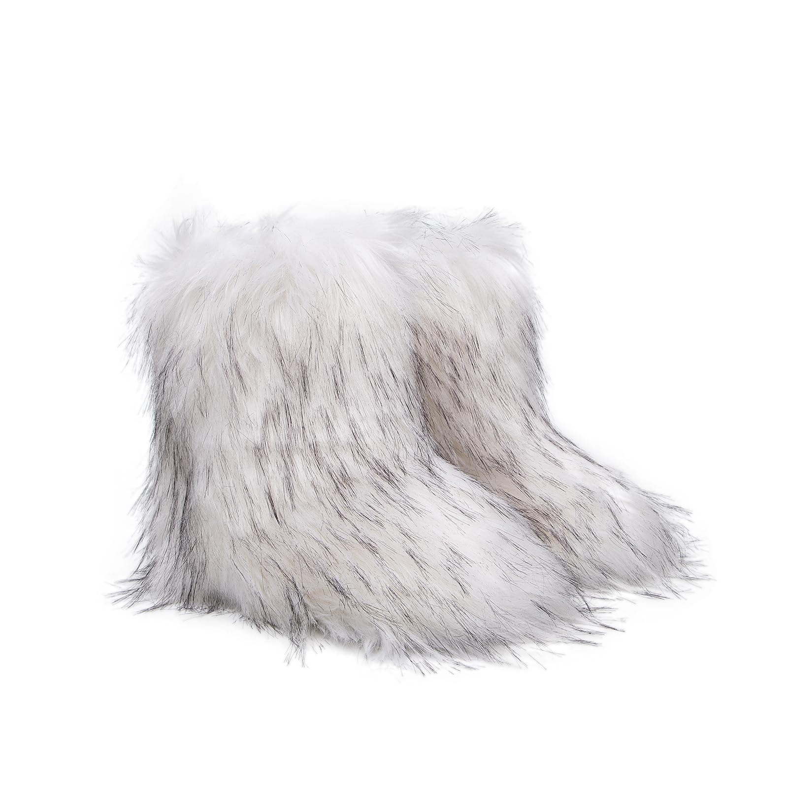 yamerbo Faux Fur Boots for Women, Fuzzy Flurry Furry Leg Warm Boots, Winter Mid-Calf Snow Shoes