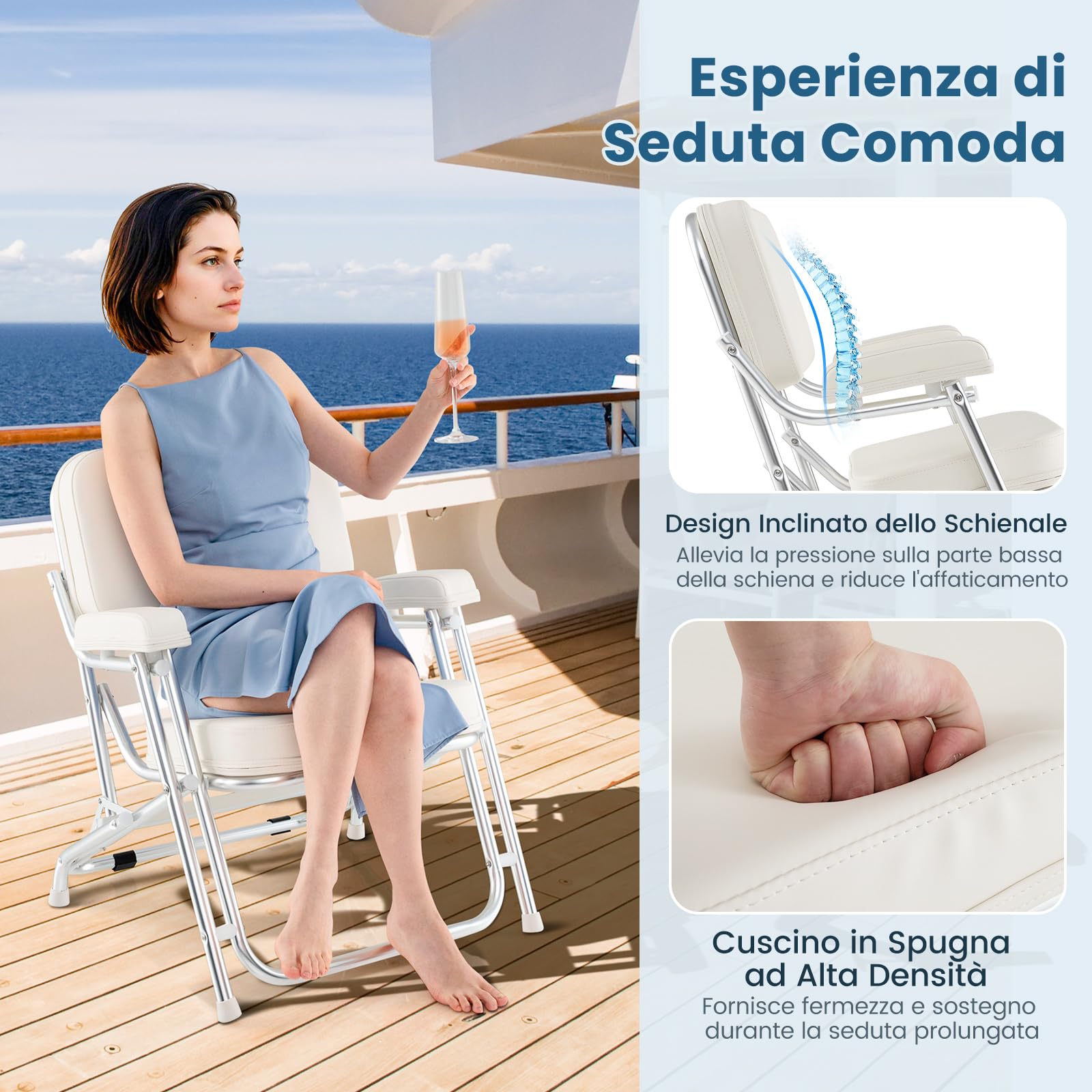 COSTWAY Sedia da Barca Pighevole, Sedia da Spiaggia in Alluminio | con Seduta Imbottita, Poltrona Portatile per Esterni, Piedini Antiscivolo, Sedia da Campeggio Portata 150 kg