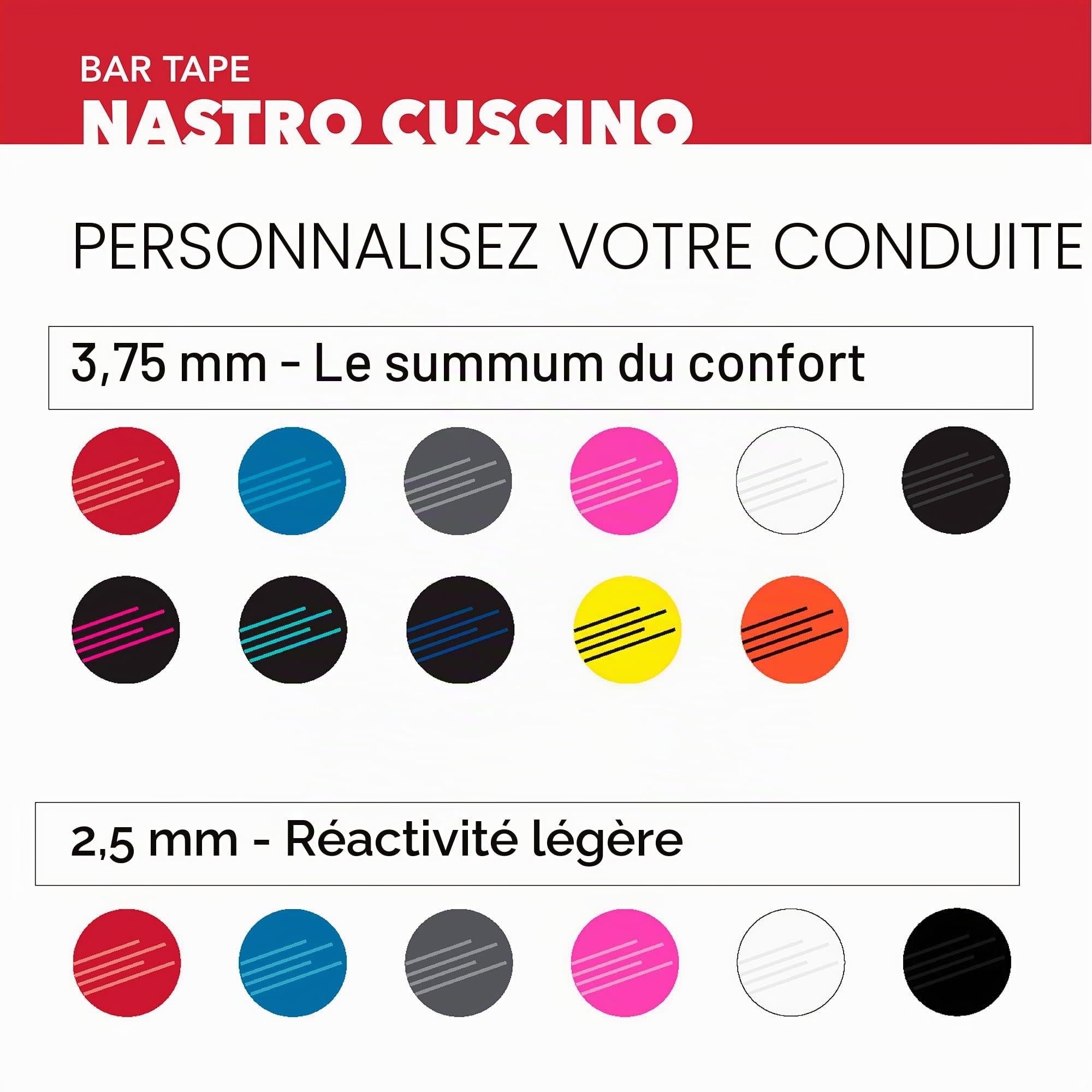SILCA Cuscino guidoline vélo de route | Ruban adhésif super collant extra épais | 2,5 mm et 3,75 mm d'épaisseur | kit avec couvercle de pince papillon extra fin et bouchons d'extrémité en alliage-noir