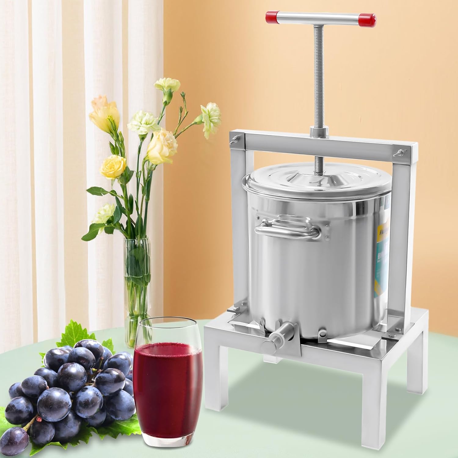 Fruit Wine Cider, 2.6gal/10L Manual Apple Grapes Crusher Juice Maker Juicer Making Stainless Steel DIY Beeswax Extractor Tool for Wine Juice Making