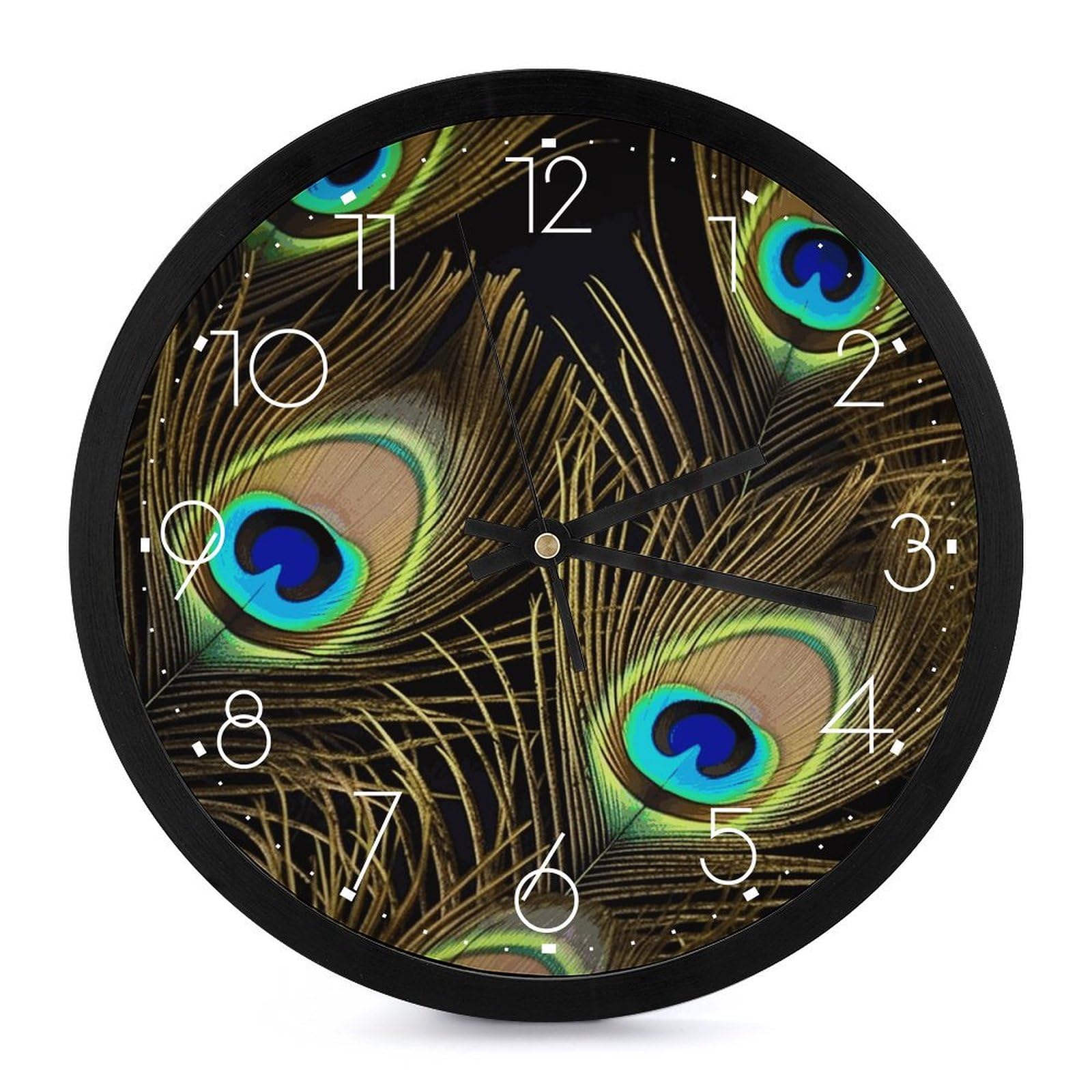 Horloge murale numérique paon en métal doré pour grand salon élégant