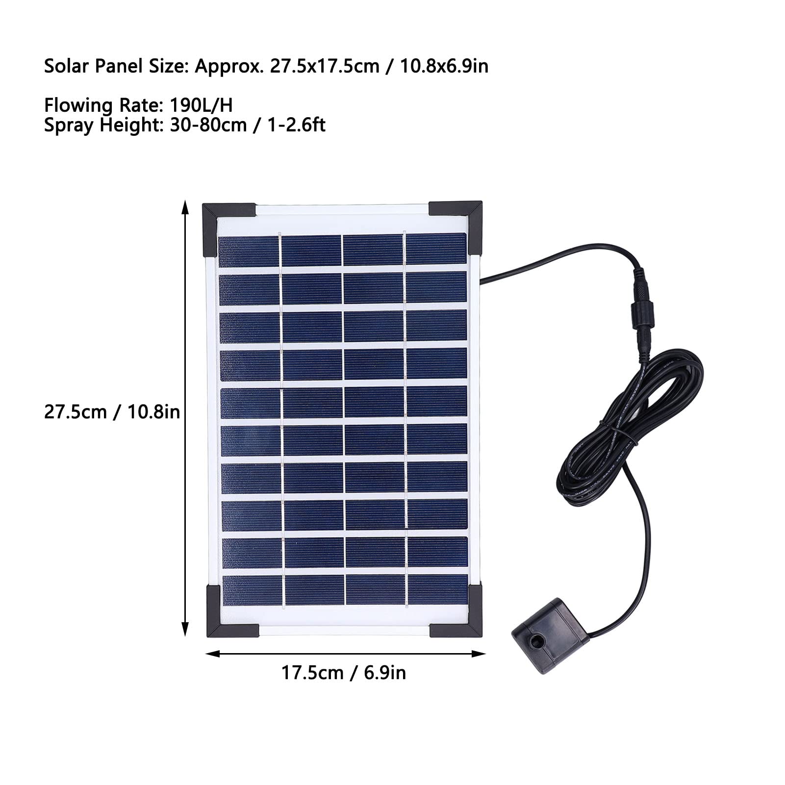 Kit Fontana Solare 10V 5W Pompa Efficiente per Fontana Solare per Giardini Piscine Acquari 27,5x17,5 Cm