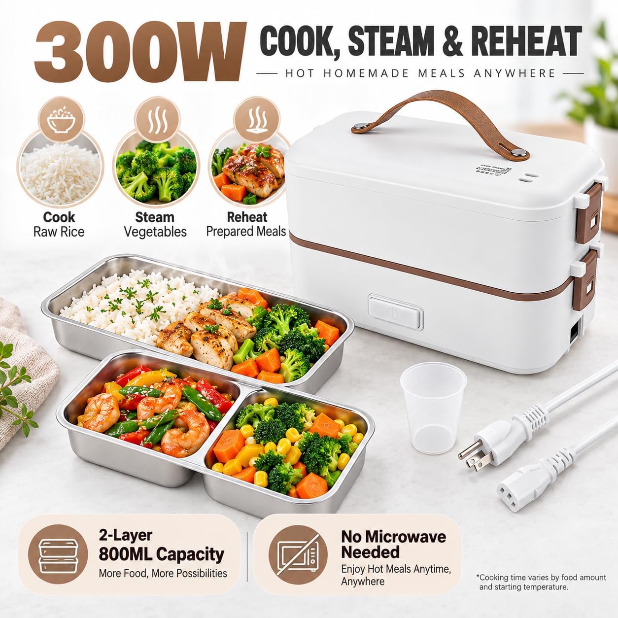 Electric Lunch Box for Adults, 300W Portable Rice Cooker and Food Warmer