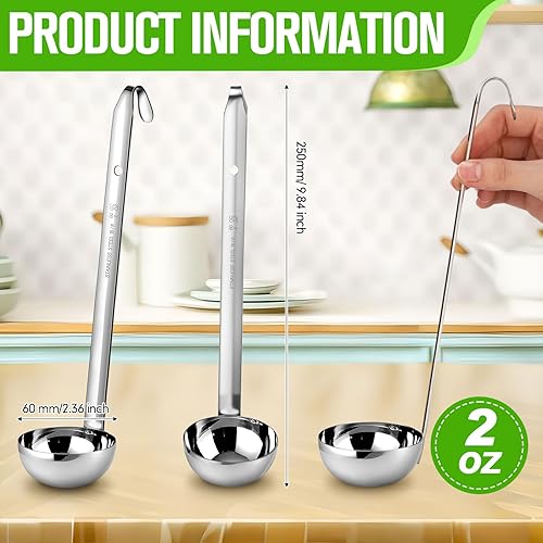 Vista 34 de meekoo Cucharón de acero inoxidable con mango de sopa con borde de vertido para cocina, cocina, salsa de sopa (4 onzas)