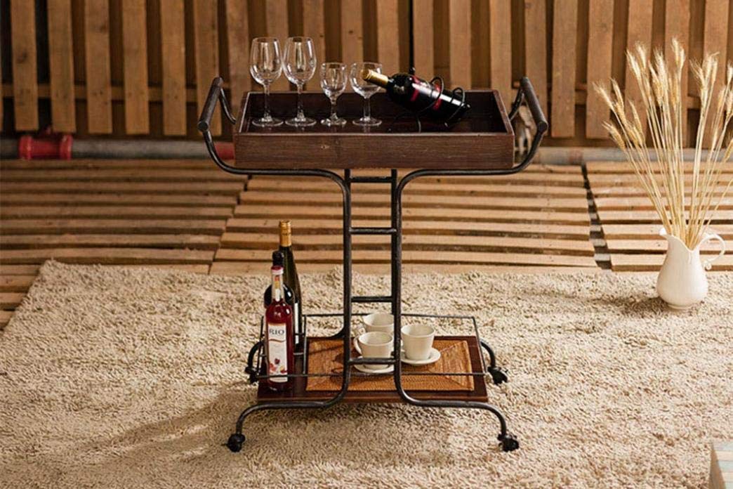 Drewniany wózek na napoje w stylu europejskim mobilny wózek na wino do hotelu restauracji wózek kosmetyczny ciężarówki ręczne z przekąskami samochód jadalnia stojak do przechowywania samochodu