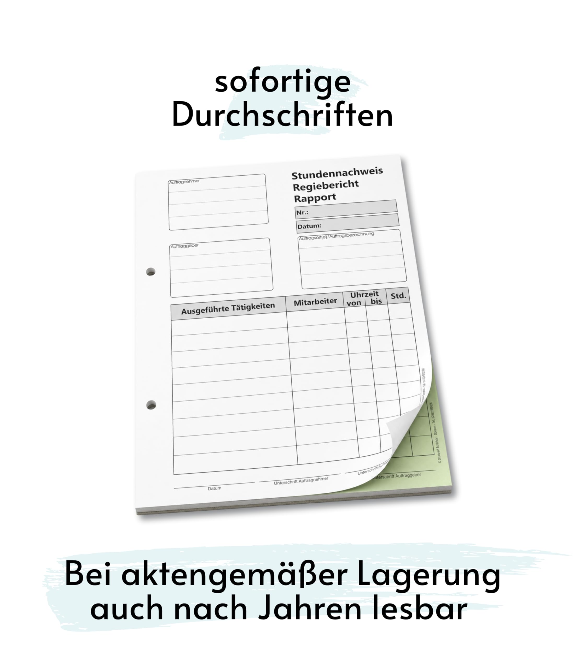 4x Block Stundennachweis-Regiebericht - Rapport - Stundenzettel DIN A5, 2-fach selbstdurchschreibend, gelocht (22432)