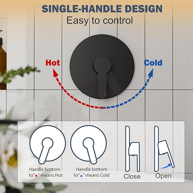 Grifería de Baño Monocomando con Ducha de Lluvia 20 cm Negro miniatura 8