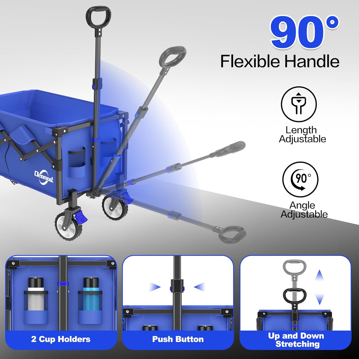 Collapsible Wagon Cart Foldable with 200lbs/80L Weight Capacity, Utility Grocery Shopping Cart with Wheels, Lightweight Portable Folding Wagon with Locking Caster, Blue