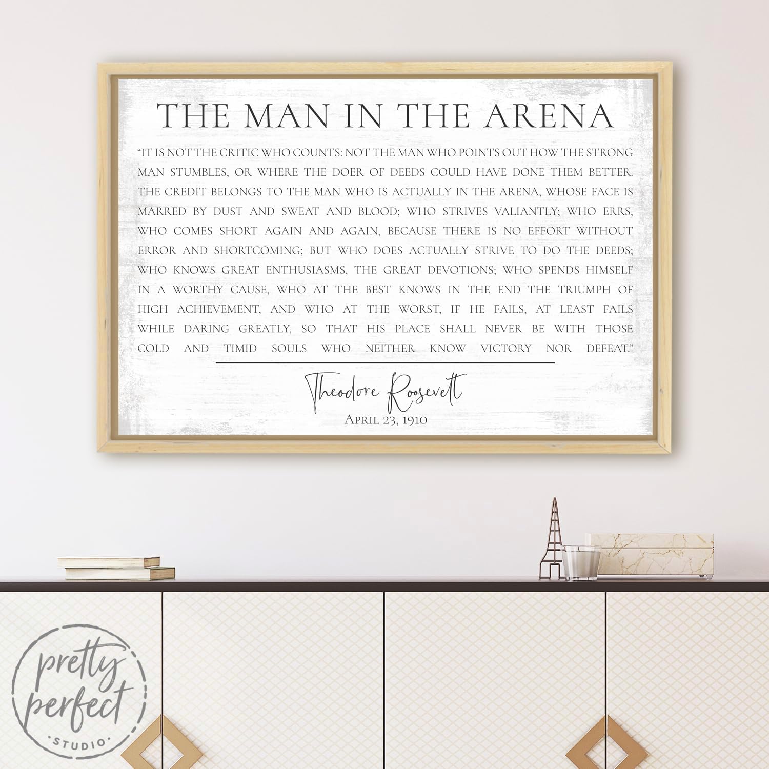 Pretty Perfect Studio - The Man in The Arena Sign - The Man in The Arena Framed - Theodore Roosevelt - Famous Teddy Speech Quotes Print Wall Art for Home & Office