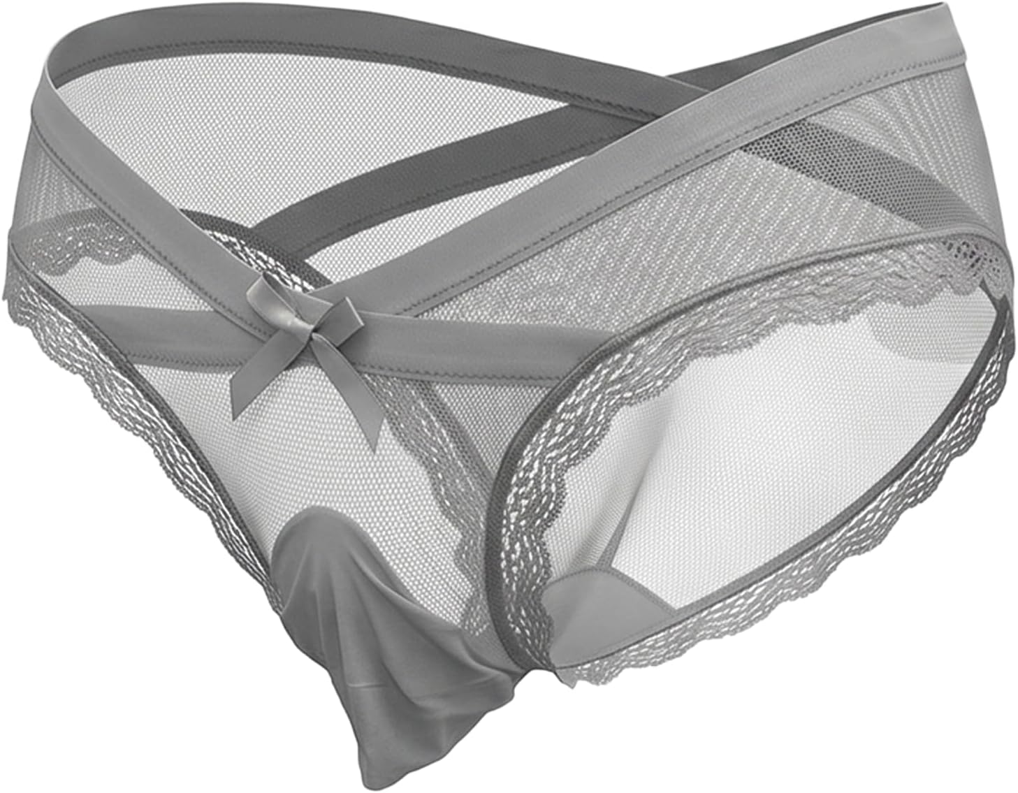 Men's Sexy Lace Briefs - Elephant Trunk Crotch Pouch - Cross Waist Mesh Bow Panties - Exotic Novelty G-Strings