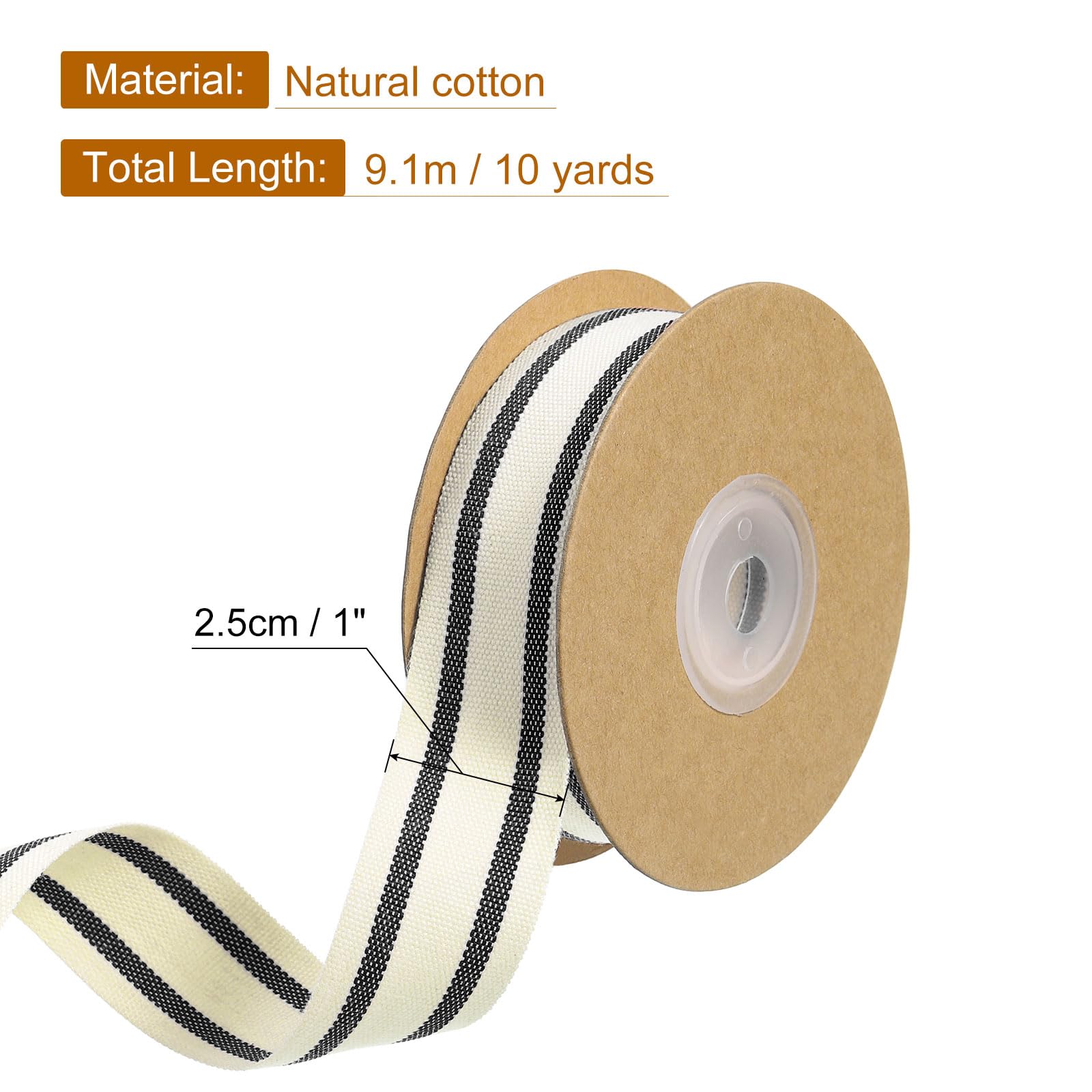 Uxcell Natural Cotton Stripes Ribbon - 1.5 Inch X 10 Yard Grosgrain Ribbon Roll For Crafts & Gift Wrapping - View #2