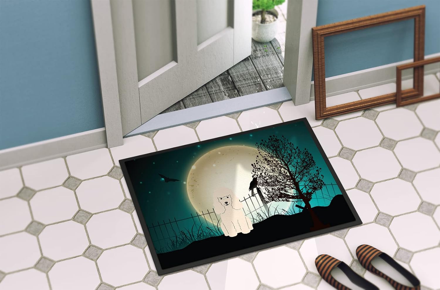 Caroline's Treasures BB2260JMAT Halloween Scary Poodle White Doormat 24x36 Front Door Mat Indoor Outdoor Rugs for Entryway, Non Slip Washable Low Pile, 24H X 36W