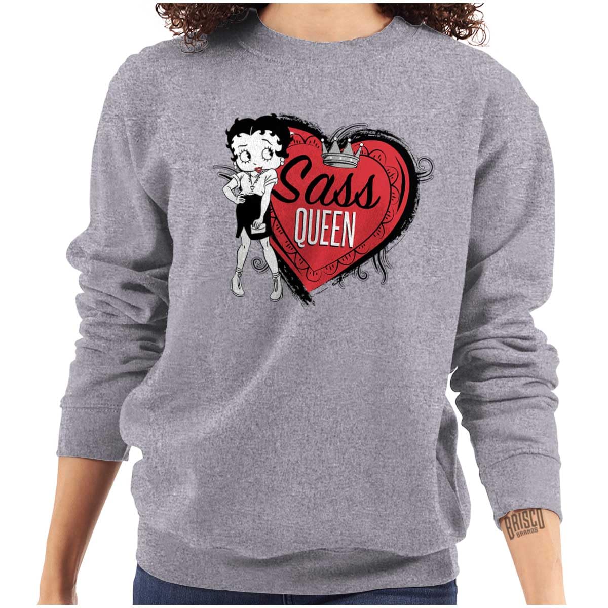 Brisco Brands Betty Boop Sass Queen Cartoon Women Crewneck Sweatshirt