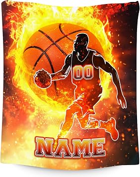 Basketball Blanket for Kids Personalized Blanket Gifts, Soft Flannel & Cozy Sports Throw for Couch Custom Gifts Ideas