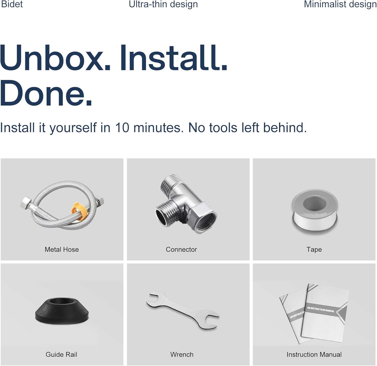 Toilet Bidet with Dual Nozzle Spray,No Electric Bidet Attachment for Toilet with Adjustable Water Pressure,Easy Install Toilet Seat Bidet with Feminine Wash and Rear Wash,Suit for Tight Space - Image 7