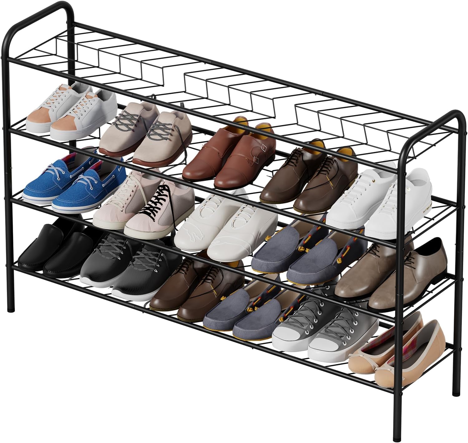 4-Tier Metal Shoe Rack, Free Standing Shoe Storage Rack for Entryway, Closet and Hallway (Black, 4-Tier-Long)