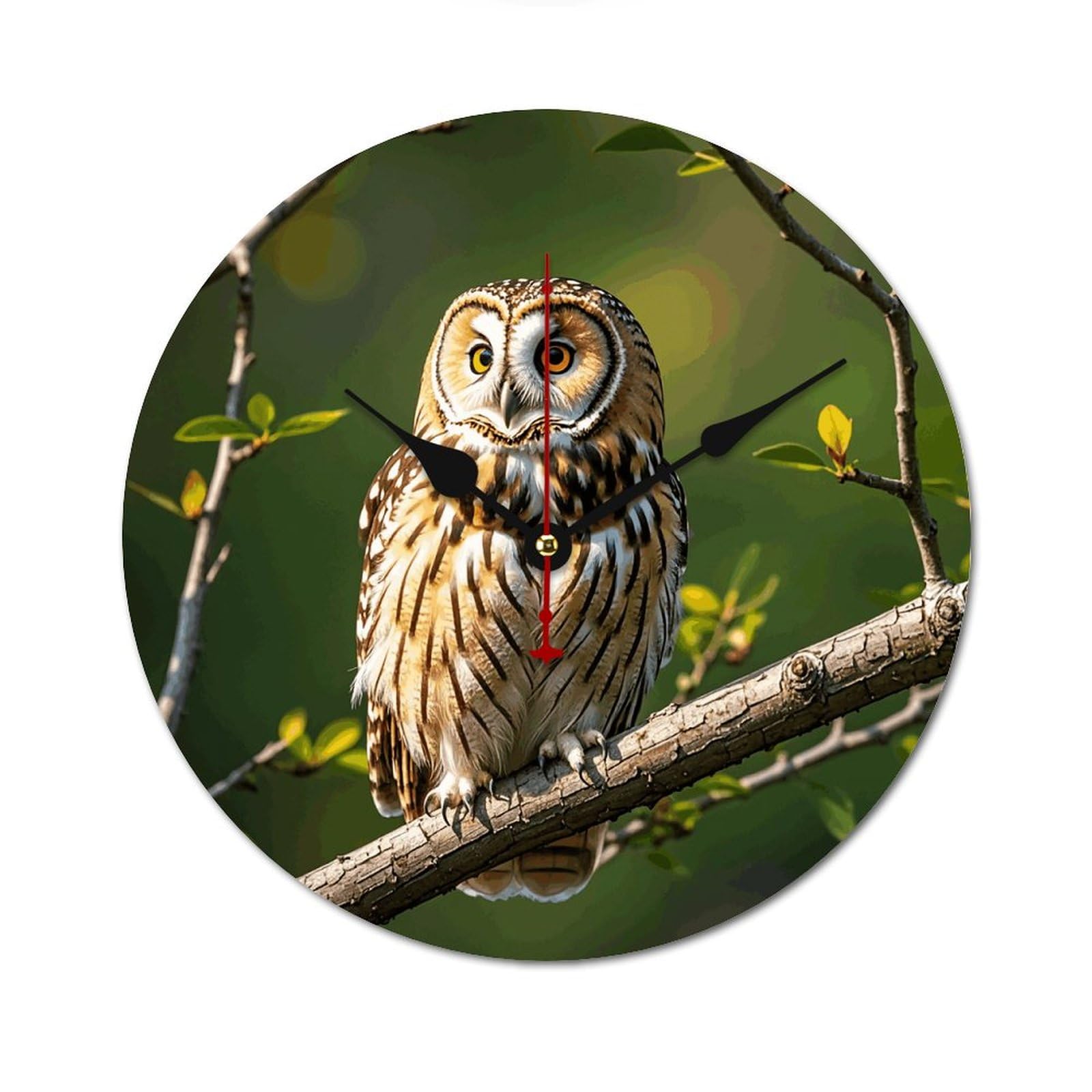 Horloge murale moderne pour chambre enfant, déco bois imprimé hibou silencieuse