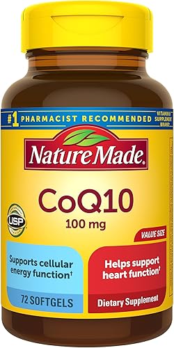 Nature Made CoQ10 100 mg, suplemento dietético para apoyo a la salud cardíaca, 72 cápsulas blandas, suministro para 72 días