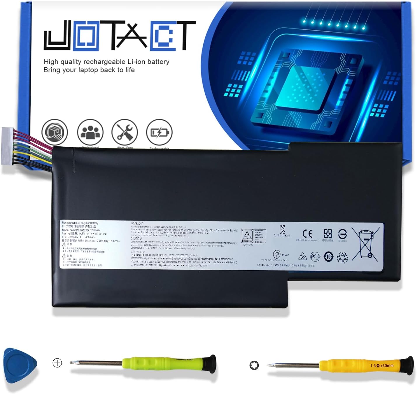 JOTACT BTY-M6K Laptop Battery Compatible with MSI GS63VR 7RG Stealth Pro,GF63 Thin 8RB 8RC 8RD 9SC 9SCXR,GF75 Thin 3RD 8SC 8RD 8RC 8RX 9SC,GF65 Thin 10SDR 9SEXR 9SD,GS73 8RF MS-16K3 MS-16W1 MS-16R1