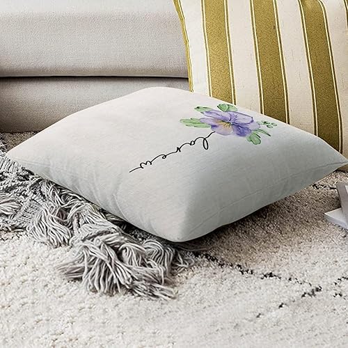 Miniatura 6 de Funda de almohada de flores de febrero de 18 x 18 pulgadas, flor de nacimiento personalizada con nombres, regalos para mamá abuela, regalos de