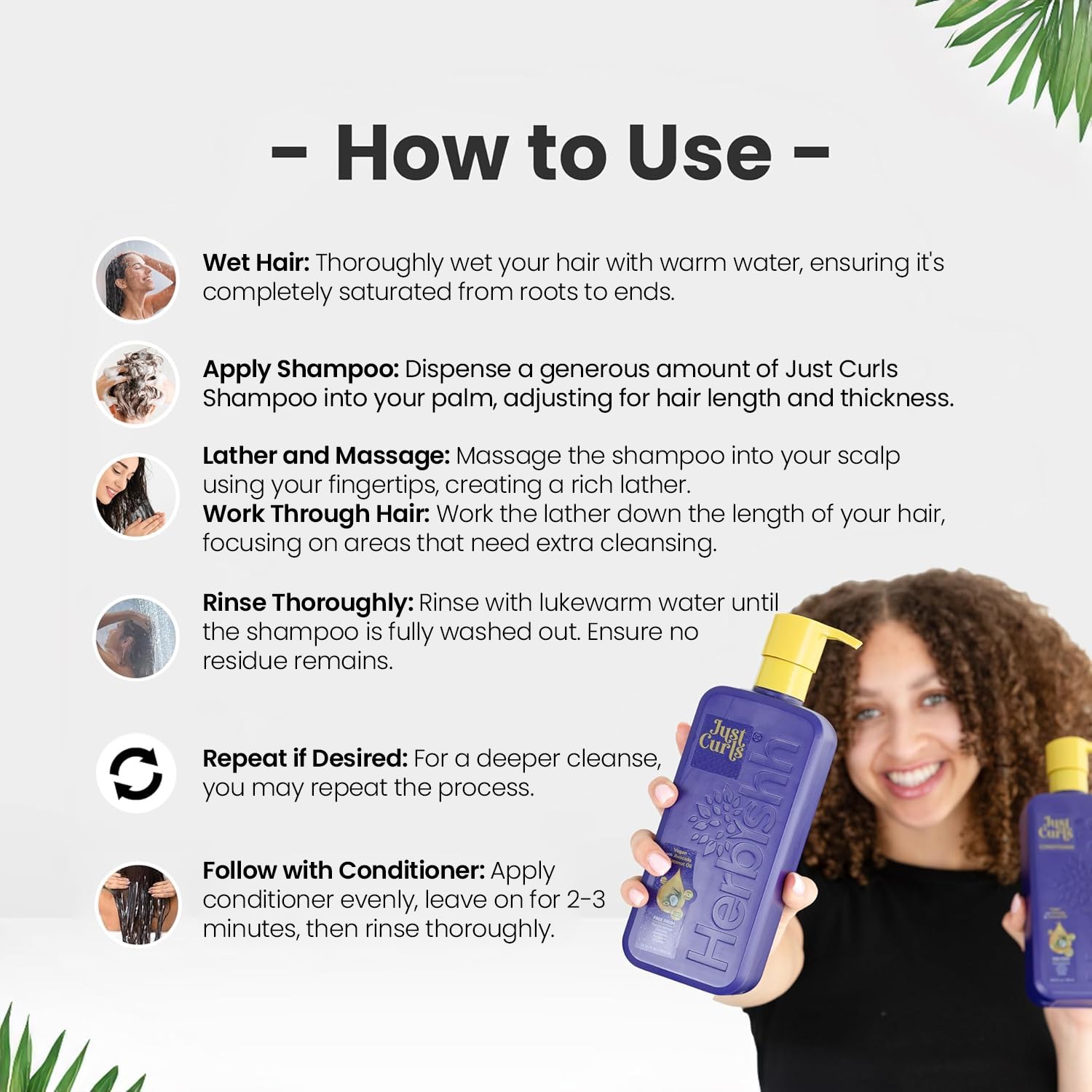 Herbishh Curly Hair Shampoo and Conditioner Set (16.91 oz Each) With Coconut & Avocado Oil for Wavy and Coily, Haircare for Women & Men, Curly Hair Products for Frizz Control, Vegan and Paraben Free - Image 6