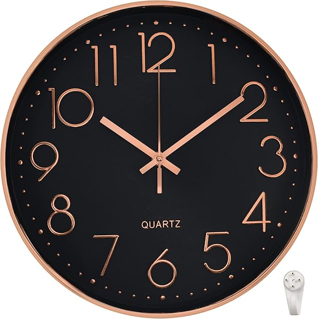 October Elf Round Wall Clock, 12 Inch Non Ticking Living Room Battery Operated Clock For Bedrooms Office Kitchen Class Room