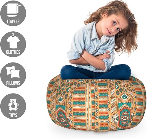 Miniatura 2 de Ambesonne Tribal Storage Toy Bag Chair, Secret Tribe Pattern in Bohemian Style, Stuffed Animal Organizer Washable Bag, Small Size, Apricot Orange