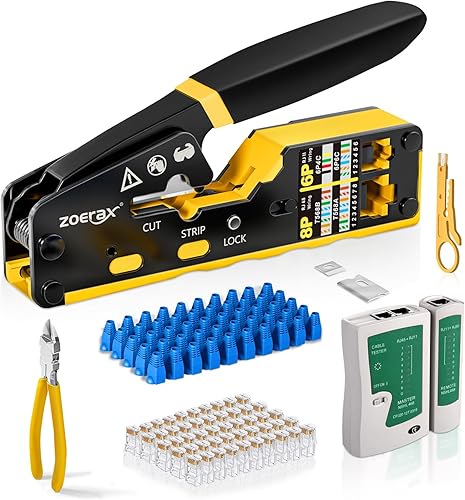 Miniatura 10 de Herramienta de crimpado RJ45 Herramienta de crimpado Ethernet para estándar RJ11/RJ12, conectores de paso RJ45, amarillo