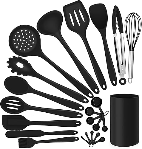 Miniatura 11 de E-far Juego de utensilios de cocina de silicona, juego de 7 piezas de utensilios de cocina resistentes al calor en color blanco, utensilios de