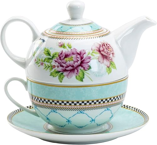 Miniatura 2 de Té de porcelana de 4 piezas para uno (enrejado de peonía)