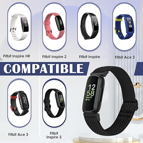 Vista 30 de Compatible con Fitbit Inspire 3/Inpsire 2/Inspire/Inpsire HR/Ace 2/Ace 3 bandas, pulsera elástica ajustable de repuesto para mujeres, hombres