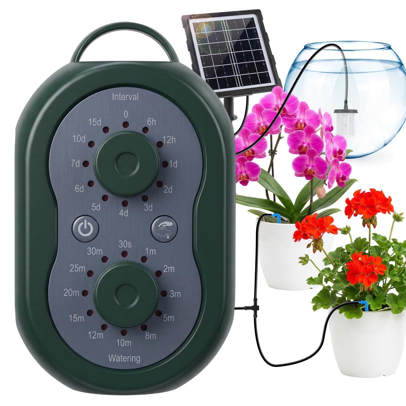 Sistema de Riego Solar para Jardín, Kit Riego Por Goteo Autorriego con Temporizador para 15 Macetas, Riego por Goteo Automatico para Interior Exterior Jardín Terraza Balcone Plantas Verdura
