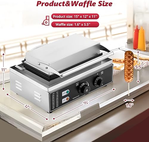 Miniatura 6 de LANUEVA Commercial Waffle Corn Dog Maker, 0-300℃ Non-Stick Waffle Stick Maker Hot Dog Presser Maker with Removable Tray(6 PCS, Recipe Included), 110V