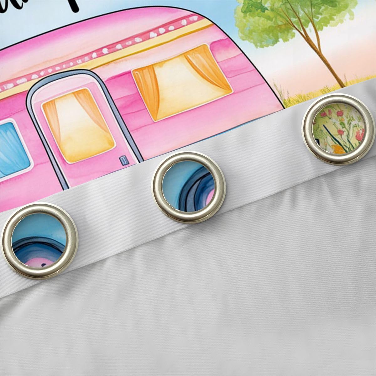 RV Lot de 2 rideaux de fenêtre pour adultes et enfants, taille XL, aquarelle, fermeture éclair, fleurs, bons rideaux occultants, pour les amateurs de camping, les voyages, 245 x 140 cm