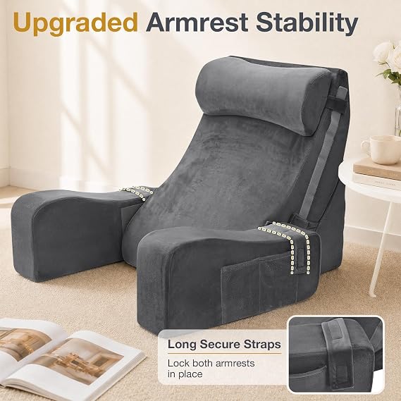 Sasttie 15-25 inch Adjustable Reading Pillow with Armrests, Dark Grey